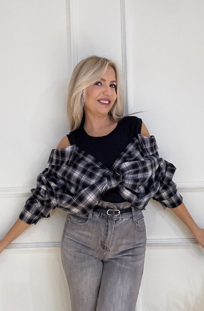 Blusa Doble Tejido - Única, Negro