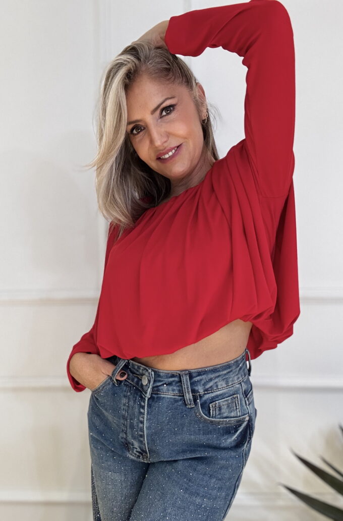 Blusa Hombreras Pliegues - Única, Rojo